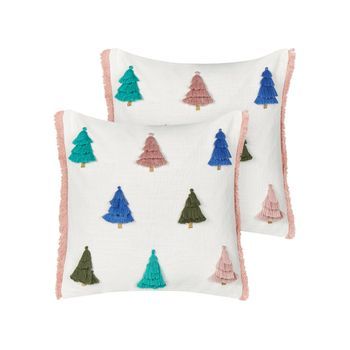 Conjunto De Cojines De Algodón Estampado Árbol De Navidad 45 X 45 Cm Funda De Algodón Extraíble Relleno Poliéster Multicolor Skimmia