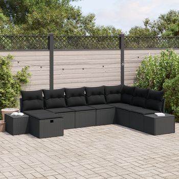 Juego De Sofás De Jardín  De 8 Piezas Con Cojines Negro De Ratán V8839 Unico / Negro