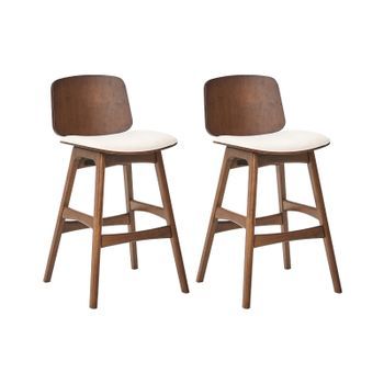 Conjunto De 2 Sillas De Bar Estructura De Madera Asiento De Tela Sin Reposabrazos Marrón Y Beige Claro Charleston