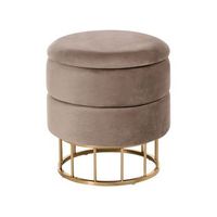puf glamuroso para sala de estar con espacio de almacenaje redondo o 37 cm terciopelo gris pardo dorado elgin