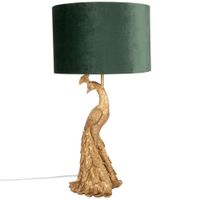 lampara de pavo en dorado con pantalla de terciopelo en verde