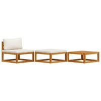 muebles de jardin 3 piezas  mobiliario de jardin cojines crema madera maciza de acacia