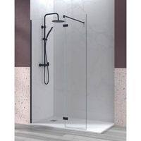 mampara de ducha fijo de ducha  1 puerta abatible vidrio templado 6mm antical  195cm altura  70-120cm  transparente - negro mate - 90cm  40cm