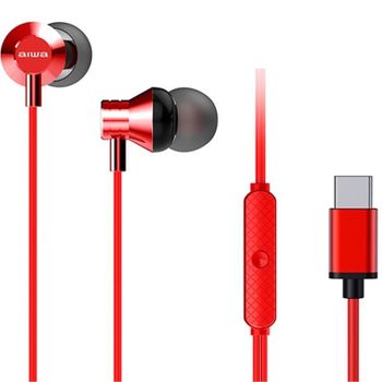 AIWA Auriculares Intrauditivos ESTM-50USB-C-RD- con Micrófono- USB Tipo-C- Rojos