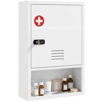 armario botiquin de pared de acero con cerradura de combinacion y llave homcom 40  15  60 cm  blanco