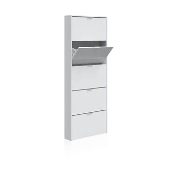 Zapatero de 5 puertas abatibles 70x180 cm melamina blanco brillo