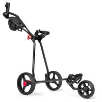 costway carro de golf con empunadura regulable 3 ruedas en hierro ligero plegable freno de pedal bolsa de red negro 134 x 60 x 1295 cm