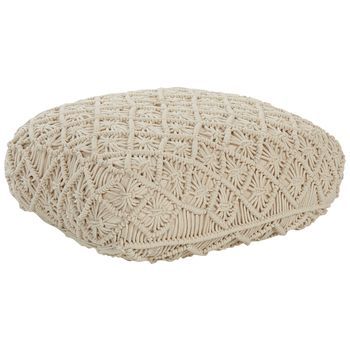 Puf De Algodón Beige 50 X 50 Cm Cojín De Asiento Piso Macramé Berrechid