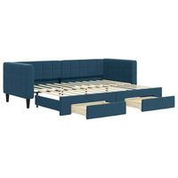 sofa cama  cama para adulto  sofa convertible nido con cajones terciopelo azul 80x200 cm