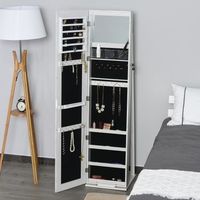 espejo joyero de pie de mdf vidrio homcom 38x38x157 cm-blanco veteado