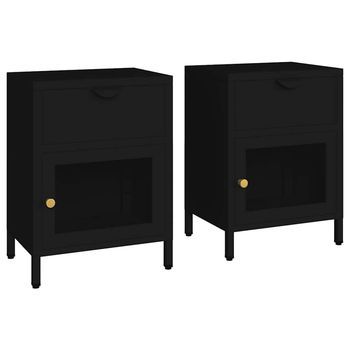 Mesitas De Noche 2 Uds Acero Y Vidrio Negras 40x30x54,5 Cm Vidaxl