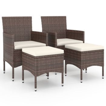 Juego De Silla De Jardín Y Taburete 4 Uds Ratán Pe Marrón Cfw387993