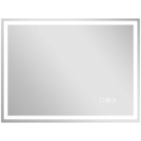 homcom espejo de bano con iluminacion led pad anti-beschlag 3 colores ajustables reloj 600x800 mm color plata