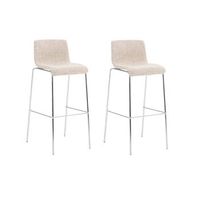 juego de 2 taburetes de bar con reposapies con respaldo curvado en tela color crema y 4 patas de metal cromado 100004193