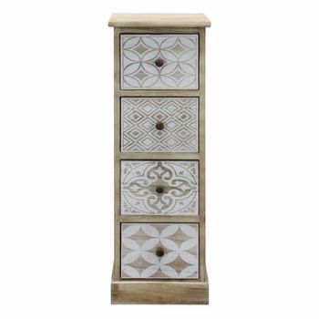 Cajonera con 4 cajones de madera decoración mayólica marrón y blanca