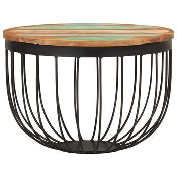 Mesa De Centro Madera Maciza Reciclada Y Acero Ø50x35 Cm