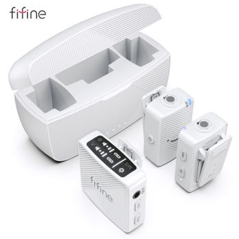 FIFINE M9 Micrófono Lavalier Inalámbrico de 2,4 GHz para Teléfono y Cámara, Micrófono Doble para Vlog/Vídeo/YouTube/TikTok/Entrevista, Tiempo de Trabajo 30H-M9W