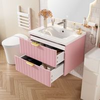 mueble de bano suspendido con lavabo 605 cm rosa y blanco 2 cajones
