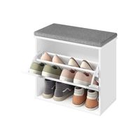 banco zapatero acolchado con cajon abatible y varios niveles blanco nube  gris paloma  60a cm