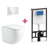 pack inodoro suspendido ceramica genova con cisterna y pulsador cromado rectangular