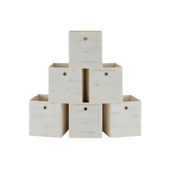 Caja Almacenaje con Asa Organizadora de Tela Oxford y Tela no Tejida Ajustable Plegable, Blanco Vintage / 26 x 26 x 28 cm