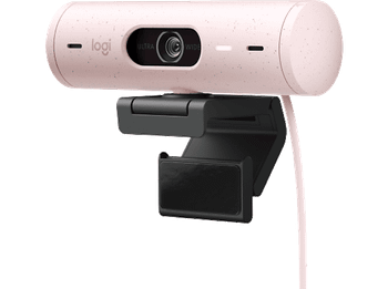 Webcam - Logitech Brio 500, Full HD 1080p, Enfoque automático, Micrófonos con reducción de ruido, Obturador privacidad, USB-C, Rosa