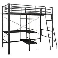 estructura de litera con mesa de metal negro 90x200 cm