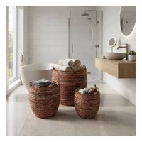 conjunto de 3 cestas en ratan rosa