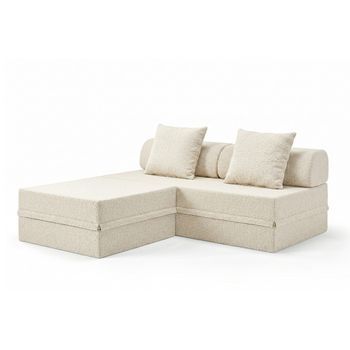 Sofá Modular 3 Lugares + Puff Convertible Bouclette  Beige