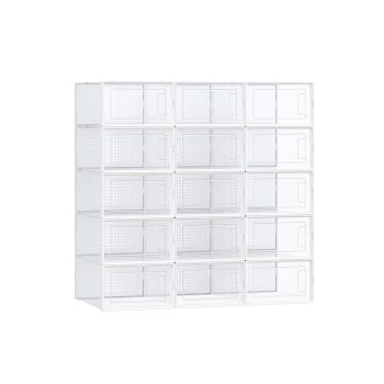 Cajas de Zapatos Plástico Plegable y Apilable, Transparente + Blanco / 15 x Caja de zapatos
