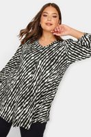 yours blusa negra de rayas diagonales con manga globo mujer curvy y tallas grandes yours