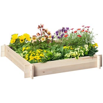 Outsunny Arriate de Madera de Jardín Cuadrado Suelo de Huerto Urbano Jardinera Macetero para Cultivos Plantas 100x100x16 cm Natural   Aosom España