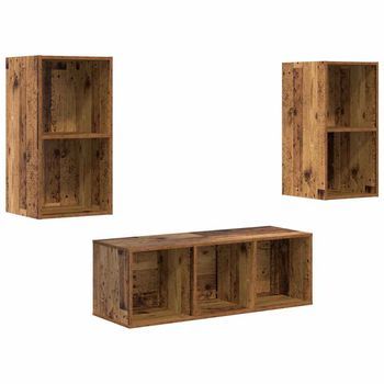 Juego De Muebles De Tv 3 Piezas Madera Vieja 37 X 37 X 107 Cm