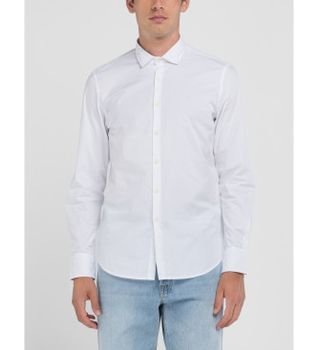 Replay para hombre. M4140.000.80279A Camisa Stretch Popeline blanco (S), Casual, Algodón, Clásico, Manga larga
