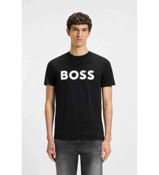 BOSS para hombre. 50481923 Camiseta de punto negro (XL), Casual, Algodón, Manga corta