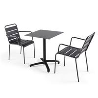 mesa de conjunto laminado en gris pizarra y 2 sillones grises opera - oviala
