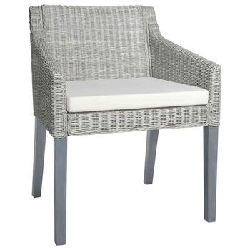 Pack 2 Uds Sillas De Comedor | Silla De Cocina | Mueble De Comedor Con Cojines Ratán Natural Gris