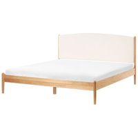 cama minimalista con somier de laminas y cabecero tapizado 180 x 200 cm madera de pino marron claro clairac