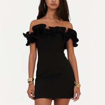 ROTATE Birger Christensen Ruffle Crepe Mini Dress - UK 10