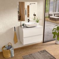 mueble bano suspendido 60 cm blanco lavabo y espejo bellobath