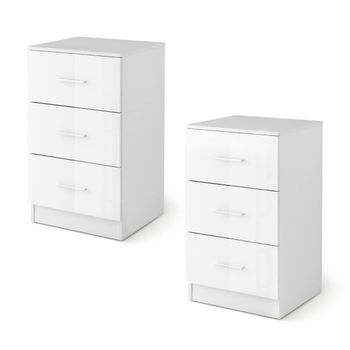 Costway Juego de 2 Mesitas Auxiliares 3 Cajones Almacenamiento Antivuelco Dormitorio Sala Estar Blanco