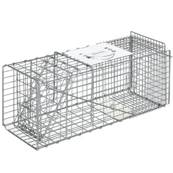 Outsunny Trampa Plegable para Animales Vivos 66x24x30,5 cm Jaula de Captura de Alambre con Puerta y Asa para Conejos Gatos Plata   Aosom España