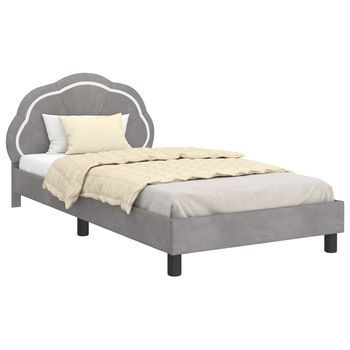 Cama Individual | Cama Para Niños Con Cabecero Gris Claro 90 X 190 Cm Terciopelo