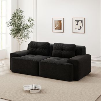 Canapé Modular Cloud En Pana, Asiento Profundo, Convertible En Cama, Sofá, Negro