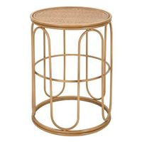 mesa auxiliar redonda de hierro y madera marron o 40x55 cm