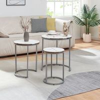 set de 3 mesas nido bornholm varios tamanos marmol blanco y plateado encasa
