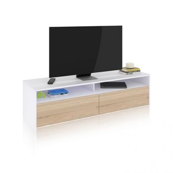 Mueble Tv De 2 Puertas Y 2 Estantes 139 Cm Elba Blanco Artik (blanco Mate) - Roble Canadian 130 X 35,5 X 40,2 Cm