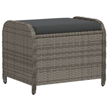 Taburete De Jardín | Otomana De Jardín | Reposapiés De Jardín Con Cojín Ratán Sintético Gris 58x46x46 Cm