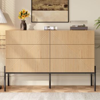 Cómoda de 6 cajones en madera natural con motivos geométricos