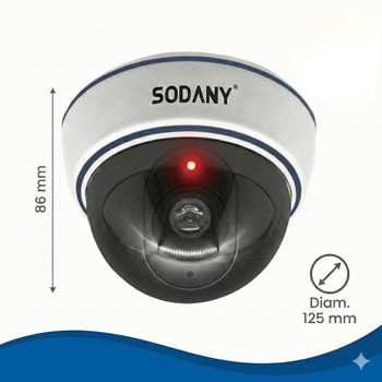 SODANY Cámara de Vigilancia Falsa Tipo Domo con LED Roja, Efecto Realista Disuasorio para Casa y Local, Fácil Sin Cables